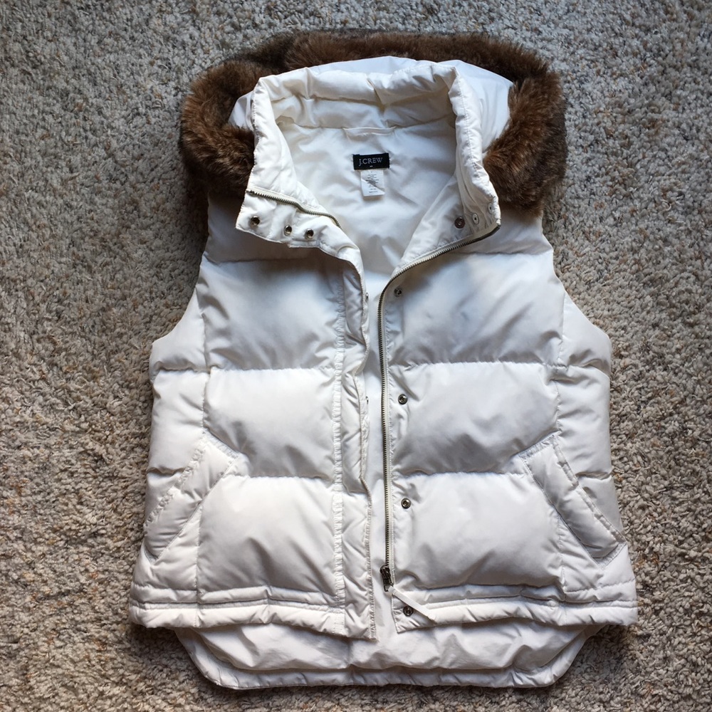 J. Crew Faux Fur Hood Trimmed Down Vest - Picture 2 of 8